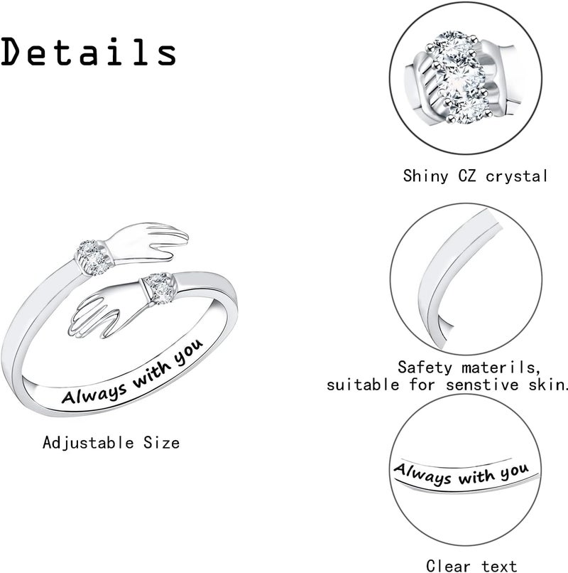 DkakoJew 2Pcs Always with You Hug Ring for Women Teen Girls, Adjustable Ring Jewelry Promise Ring, Best Birthday Gift Christmas Gift - Image 3